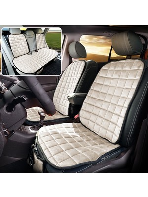 TeknoClub Premium Cepli Ortopedik Oto Koltuk Minder Seti - Oto Koltuk Kılıfı - Tam Set - Bej