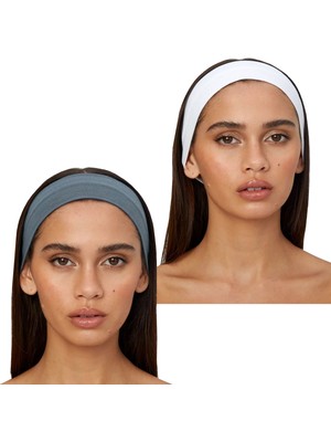 Salvia Dione 2'li Pamuklu Esnek Yoga Bandana Koşu Bandı Saç Bantları Gym Pilates Saç Bandı - Makyaj Yüz Yıkama Saç Aksesuarları - Sporcu Saç Bandı Seti Beyaz & Açık Mavi