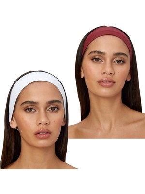 Salvia Dione 2'li Pamuklu Esnek Yoga Bandana Koşu Bandı Saç Bantları Gym Pilates Saç Bandı - Makyaj Yüz Yıkama Saç Aksesuarları - Sporcu Saç Bandı Seti Beyaz & Bordo