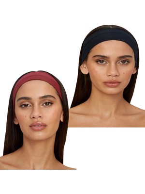 Salvia Dione 2'li Pamuklu Esnek Yoga Bandana Koşu Bandı Saç Bantları Gym Pilates Saç Bandı - Makyaj Yüz Yıkama Saç Aksesuarları - Sporcu Saç Bandı Seti Siyah & Bordo