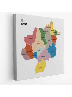 Acoula   Sivas Ili ve Ilçeler Haritası  Dekoratif Kanvas Tablo 1455