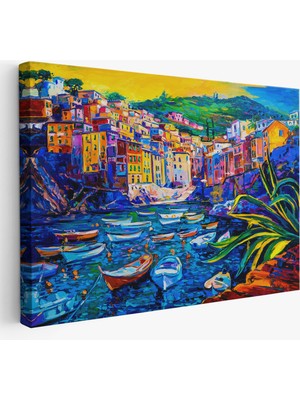 Acoula   Sahilde  Tekneleryağlıboya Görünüm Dekoratif Kanvas Duvar TABLOSU-3462