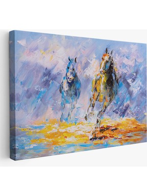 Acoula   Koşan Atlar Yağlıboya Görünüm Dekoratif Kanvas Duvar TABLOSU-3490