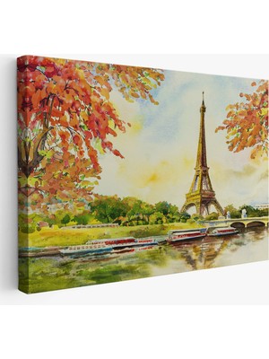 Acoula   Seine Nehri ve Eyfel Manzaralı Yağlıboya Dekoratif Kanvas Duvar TABLOSU-3564