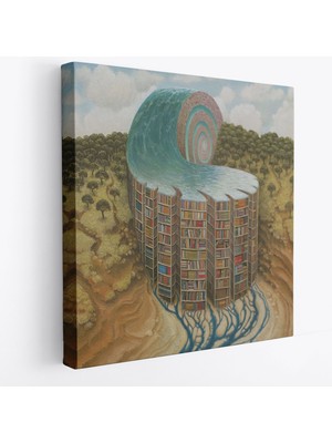 Acoula   Gerçeküstü Bir Kütüphane Posteri, Çalışma Odası Hediyesi Kanvas TABLO-5330