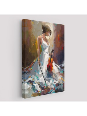 Acoula   Beyaz Elbiseli Kemani Kadın Duvar TABLOSU-6380