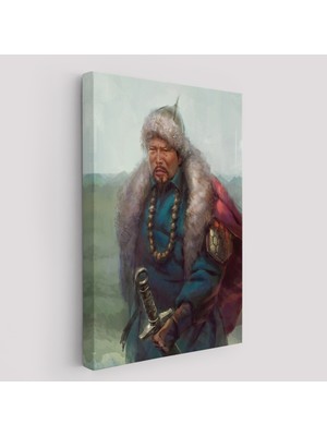 Acoula   Cengiz Han Moğol Ordular Komutanı Yağlıboya Dekoratif Kanvas TABLO-5965