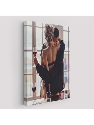 Acoula   Kırmızı Şarap Içen Sevgililer Dekoratif Duvar TABLOSU-6158