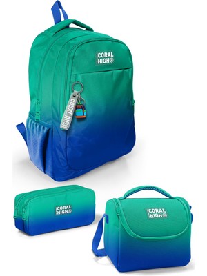Coral High Kids Yeşil Saks Renk Geçişli 3’lü Okul Çanta Seti 22 Litre Kapasite Ergonomik Tasarım SET0123665