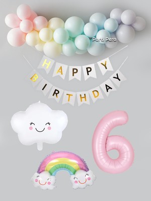 Parti Pera Gökkuşağı Bulut Folyo Balon Makaron Balon Zinciri Seti Doğum Günü Balon Seti