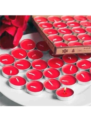 BarkoFix Dekoratif Yuvarlak Mini Tea Light Mum Kırmızı 50'li