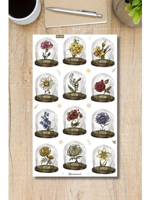 Burak Baskı Tasarım Vintage Birth Flowers Sticker Sayfası , Planlayıcı, Bullet Journal , Çıkartma, Ajanda #S077