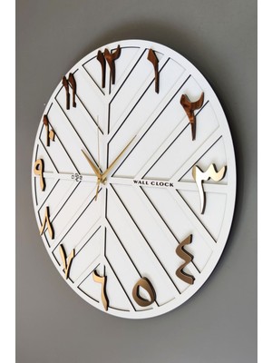 Asse Tasarım Arapça Rakam Long Line Dekoratif Duvar Saati Beyaz & Gold 50 x 50 cm  Sessiz Mekanizma