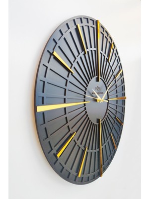 Asse Tasarım Long Line Dekoratif Duvar Saati Siyah & Gold 37 x 37 cm  Sessiz Mekanizma