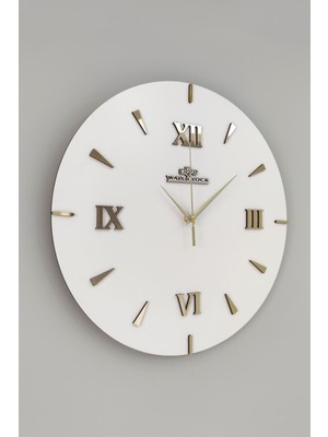 Asse Tasarım Özel Dekoratif Roma Rakamlı Aynalı Duvar Saati Beyaz & Gold Sessiz Mekanizma 37 x 37 cm