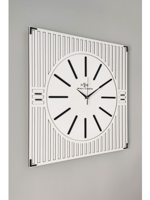 Asse Tasarım Özel Lüx  Kare Çizgi Desenli Ayna Pleksi Dekoratif Beyaz&Siyah Duvar Saati