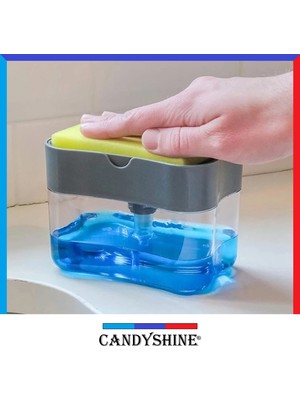 Candy Shine Pompalı Sıvı Sabunluk Sıvı Deterjanlık Pompalı Sünger Hazneli Sıvı Sabun Dispenseri 385ML