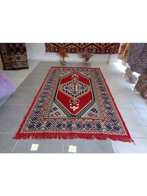 Tekno Trust Düz Saçak Kırmızılı Anadolu Motifli Kilim, Kaliteli, Yıkanabilir, Kolay Temizlenen, Sıfır, Kilim 24