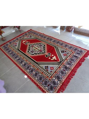 Tekno Trust Düz Saçak Kırmızılı Anadolu Motifli Kilim, Kaliteli, Yıkanabilir, Kolay Temizlenen, Sıfır, Kilim 24