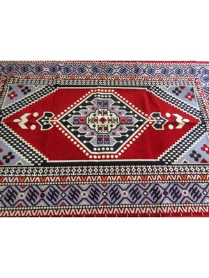 Tekno Trust Düz Saçak Kırmızılı Anadolu Motifli Kilim, Kaliteli, Yıkanabilir, Kolay Temizlenen, Sıfır, Kilim 24