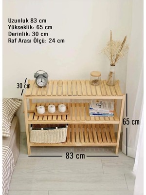 Morvizyon Ahşap Raf Çok Amaçlı Dekoratif Yan Sehpa Komidin Organizer Raf