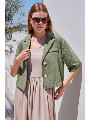 Bigdart 0706 Crop Keten Ceket - Haki