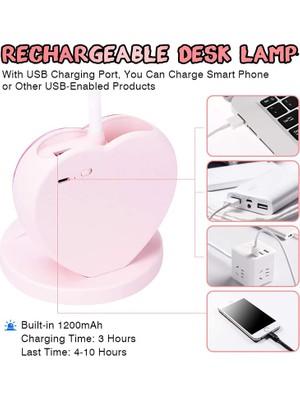 Silhouette Press LED Masa Lambası, USB Şarj Bağlantı Noktalı ve Kalem/telefon Tutuculu Lamba, Gençler Için Şarj Edilebilir Çalışma, Pembe (Yurt Dışından)