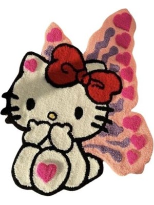 Jüt Hello Kitty Pembe Kanatlı Kilim Asimetrik Soyut Dot Tufting Antialerjik Orta (6 - 12 Mm) Pembe