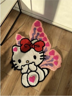 Jüt Hello Kitty Pembe Kanatlı Kilim Asimetrik Soyut Dot Tufting Antialerjik Orta (6 - 12 Mm) Pembe