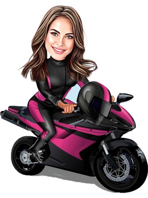 Özcan Tasarım Kişiye Özel Kadın Motor Biblosu - Karikatür Biblo