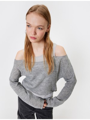 Koton Uzun Kollu Tişört Pencere Detaylı Bisiklet Yaka Renk Bloklu