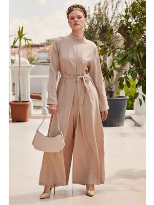 Bigdart 7028 Uzun Tulum Elbise - Bej