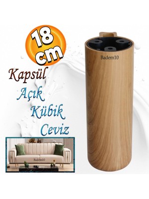 Badem10 Kapsül Ayak Mobilya Yükseltici Kanepe Tv Ünitesi Koltuk Ayağı Baza Ayakları Açık Kübik Ceviz 18 cm