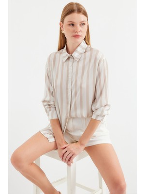 Bigdart 3964 Hafif Dökümlü Saten Gömlek - C. Bej