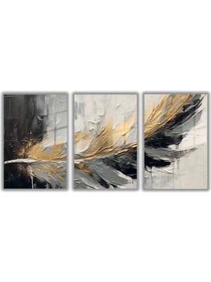 Gaagart Temperli Gerçek Cam Tablo Seti Siyah Gold Şans Tüyü Tasarımı