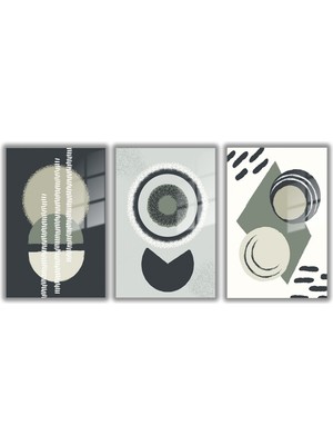 Gaagart Temperli Gerçek Cam Tablo Seti Gri Tonlarda Soyut Daireler