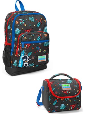 Coral High Kids Gri Uzay Desenli 2'li Okul Çanta Seti