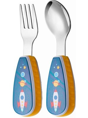 Chavin Komple 304 Paslanmaz Çelik Uzay Gemisi Bebek Çocuk Kaşık ve Çatal Set CIN768