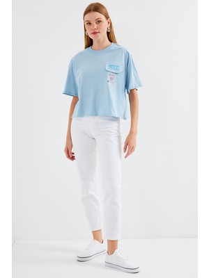 Bigdart 4321 Cep Detaylı Oversize Tişört - Mavi