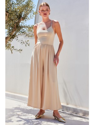 Bigdart 7029 Bol Paça Askılı Tulum - Bej