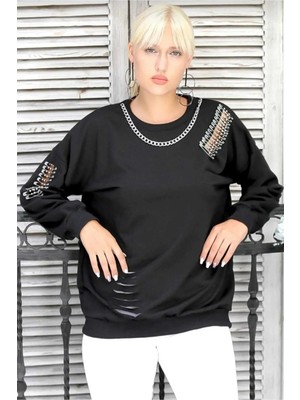 Kadın Siyah Oversize Sweatshirt