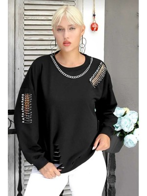 Kadın Siyah Oversize Sweatshirt