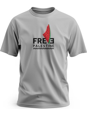 Zaytoon Kısa Kollu Free Palestine Yazısı ve Karpuzlu Filistin Haritası Dijital Baskılı Unisex S - 2xl T300006