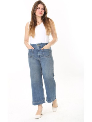 Şans Kadın Büyük Beden Mavi Yüksek Bel 4 Cepli Likralı Kot Pantolon 65N37923