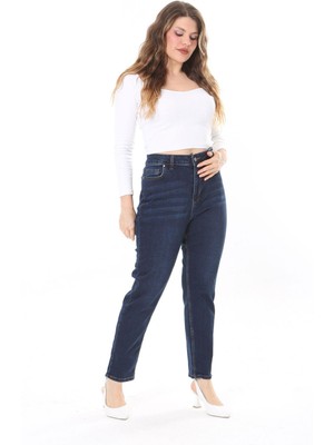 Şans Kadın Büyük Beden Yüksek Bel Dar Paçalı Likralı Kot Pantolon 65N38091