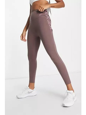 Nike One Training Novelty Dri Fit High Rise 7/8 Leggings 2 Cepli Yüksek Belli Kadın Antreman Taytı Kahverengi