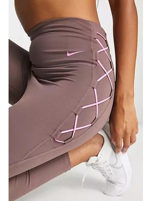 Nike One Training Novelty Dri Fit High Rise 7/8 Leggings 2 Cepli Yüksek Belli Kadın Antreman Taytı Kahverengi