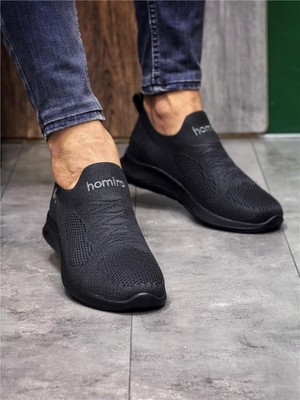Homiro Bağcıksız Triko Spor Ayakkabı-Siyah