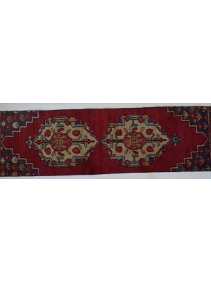 DesignEv 55X256 cm Kırmızı Renkli El Dokuma Yolluk Yün Anadolu Kilim