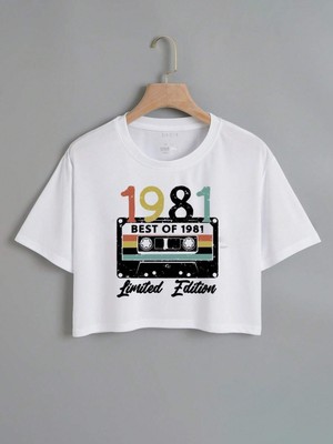 Over Head Kadın Beyaz 1981 Kaset Baskılı Oversıze Crop